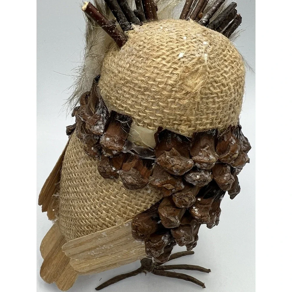 Pair of Pier 1 Owls Pinecones Sticks Twigs Feathers Figures Decor 6